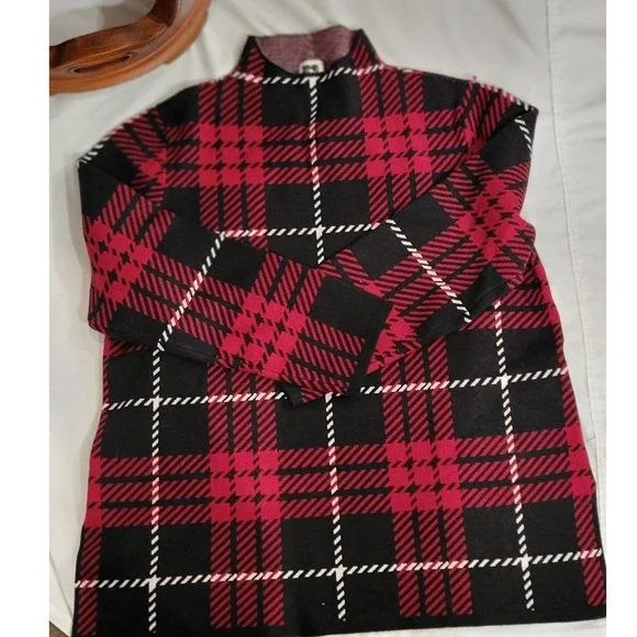 Anne Klein Womens Red Black Plaid Mock Neck 3/4 Sleeve Knit Sweater Size S - Picture 4 of 5